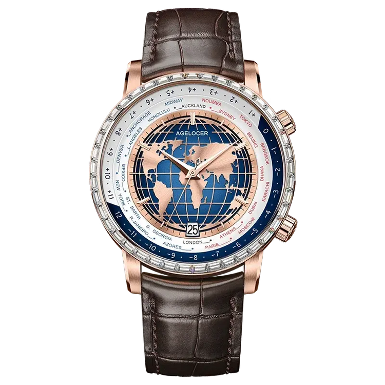 World Time Automatic Mechanical Calendar Stainless Steel Inspirational Watches