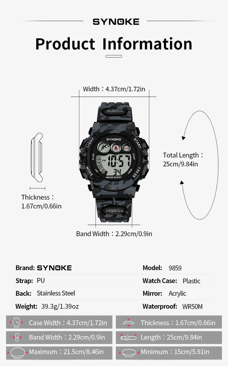 50M Waterproof Luminous LED Digital for Kids Watch Inspirational Watches