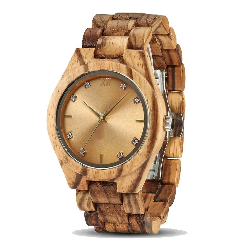 Diamond & Natural Wood Gold Dial Watch Ladies Inspirational Watches