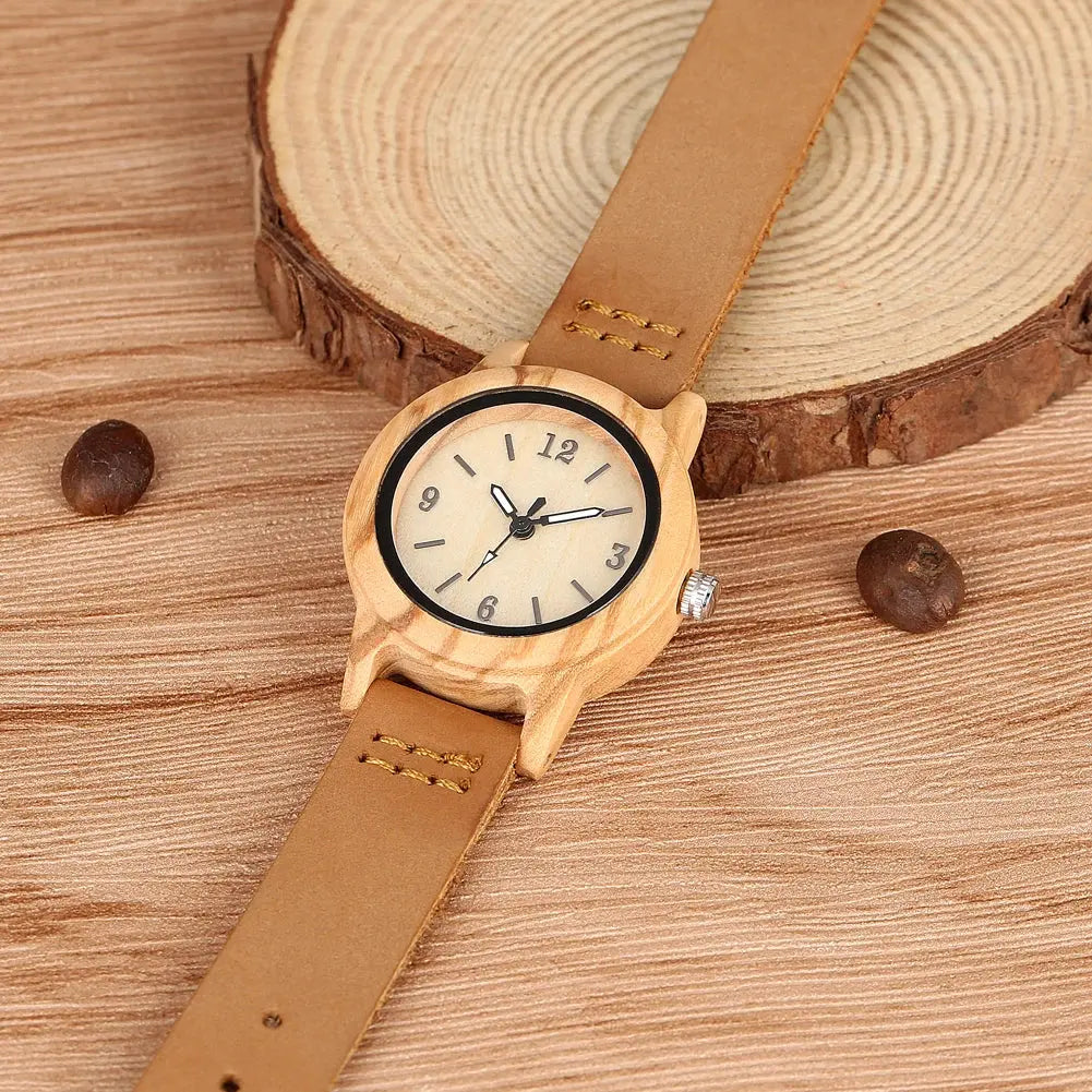 Elegant Women’s Wooden Watch – Genuine Leather Strap & Luxury Quartz Timepiece - Inspirational Watches