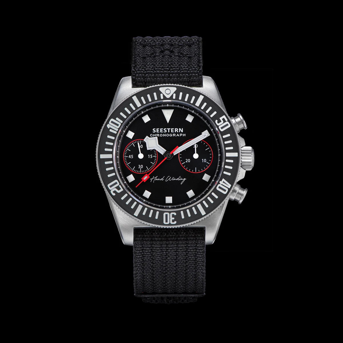 SEESTERN Chronograph Man of Watch Mechanical Tianjin ST1901 Movement Sapphire Wristwatches Nylon Sticker Strap Luminous Skeleton Inspirational Watches
