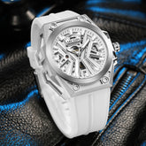 MEGIR Skeleton Dial Men Mechanical Watch Silicone Strap 316 Stainless Steel Case 50M Waterproof Automatic Wristwatches Men&