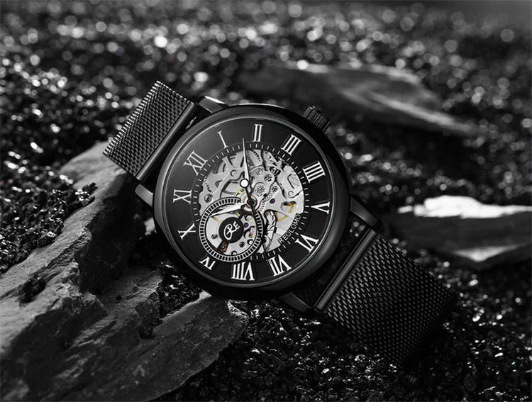 Mechanical Hand Wind Watch for Men Top Brand Luxury Fashion Skeleton Mesh Strap Wristwatch Male Clock Montre Homme Drop Shipping Inspirational Watches