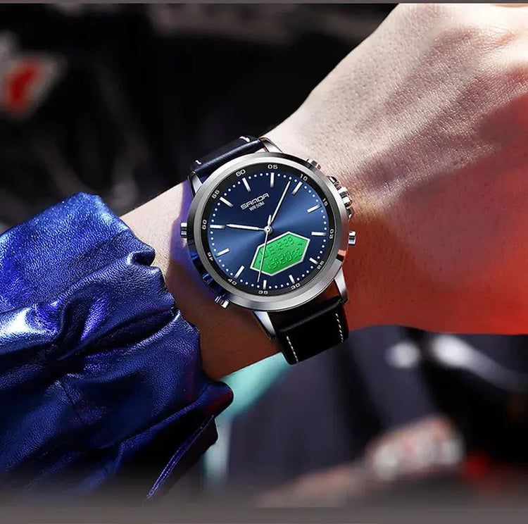 Dual Display Multi functional Night Light Waterproof Business Sports Watch Inspirational Watches