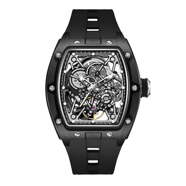 Mechanical Watch for Men Fashion Sport Analog Automatic Wristwatch Skeleton Stainless 50M Waterproof Watches with Tonneau Dial Inspirational Watches