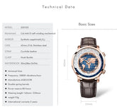 World Time Automatic Mechanical Calendar Stainless Steel Inspirational Watches