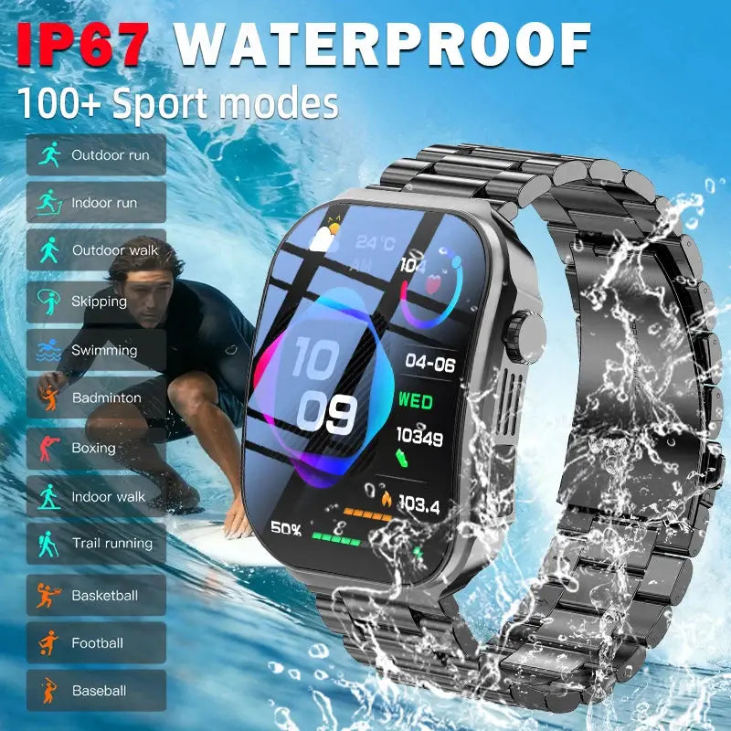 LIGE New 2.2-inch 3D Curved Screen Smart Watch With LED Light Thermometer Health Monitor Smartwatch BT Call Sports Fitness Watch Inspirational Watches