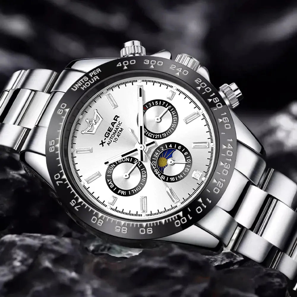 Automatic Watch with Ceramic Bezel Three Eyes Six Hands Waterproof Luminous - Inspirational Watches