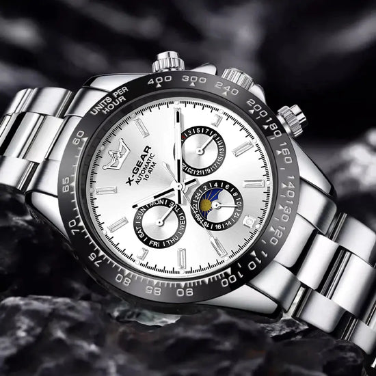 Automatic Watch with Ceramic Bezel Three Eyes Six Hands Waterproof Luminous - Inspirational Watches