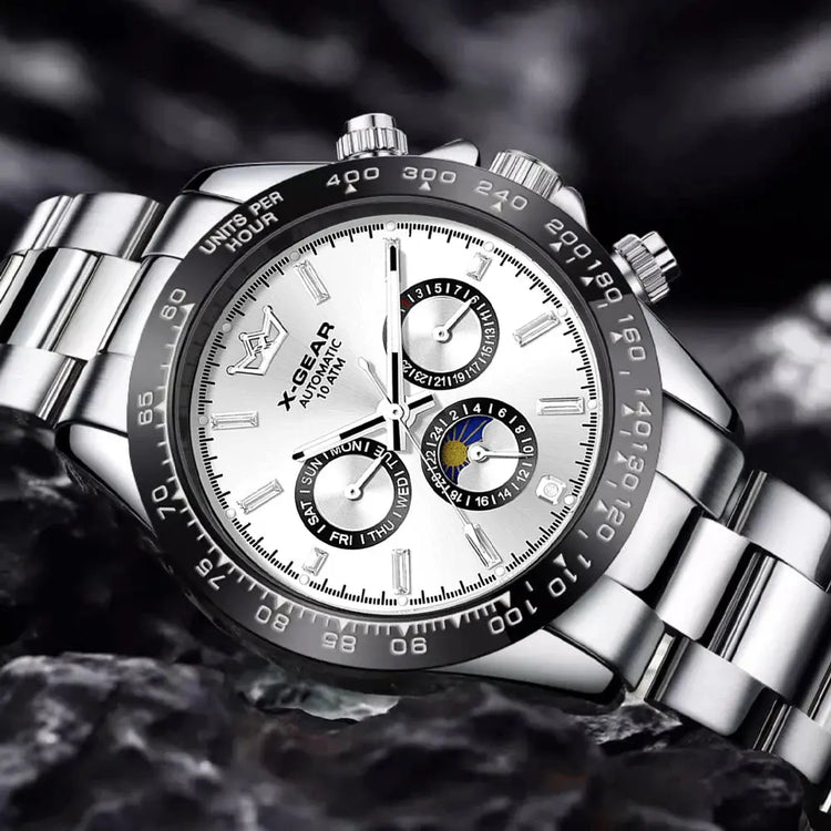 Automatic Watch with Ceramic Bezel Three Eyes Six Hands Waterproof Luminous - Inspirational Watches