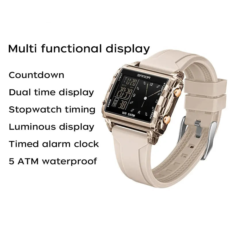 Square Dual Time Electronic Watch Waterproof - Inspirational Watches