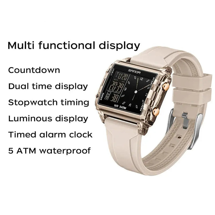Square Dual Time Electronic Watch Waterproof - Inspirational Watches