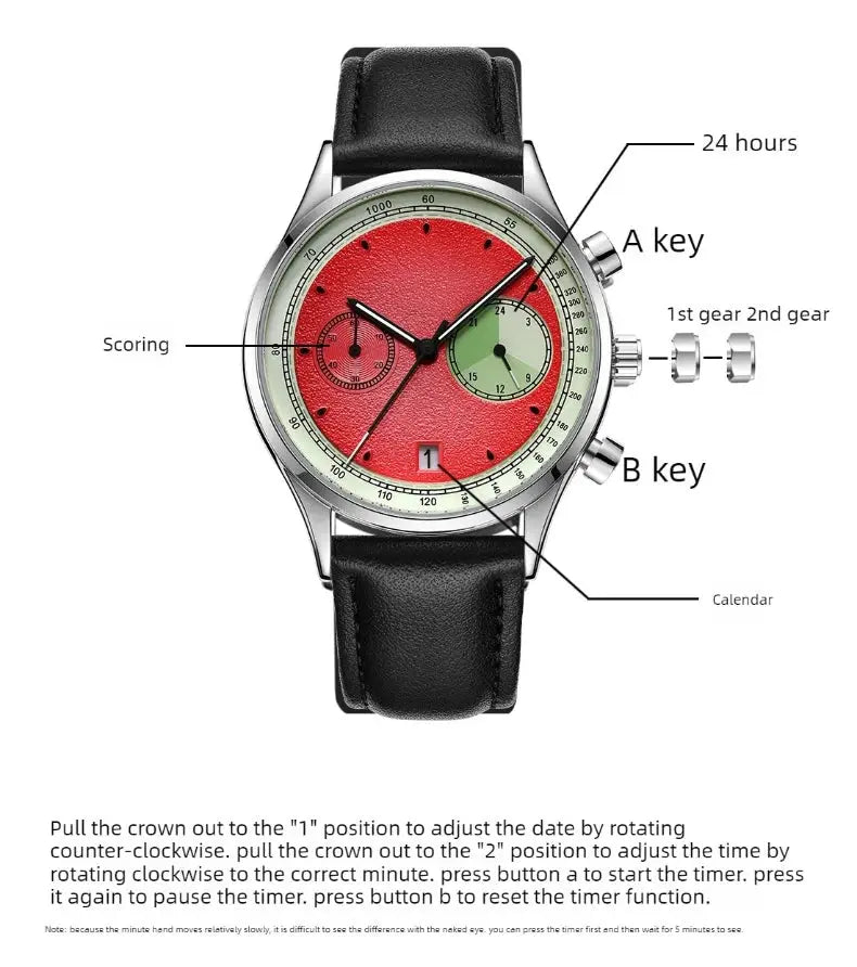 Creative Fruit Design Dial Multi-function Quartz Watch Men Personalized Leather Strap Calendar Unique Wristwatch Men Clock Inspirational Watches