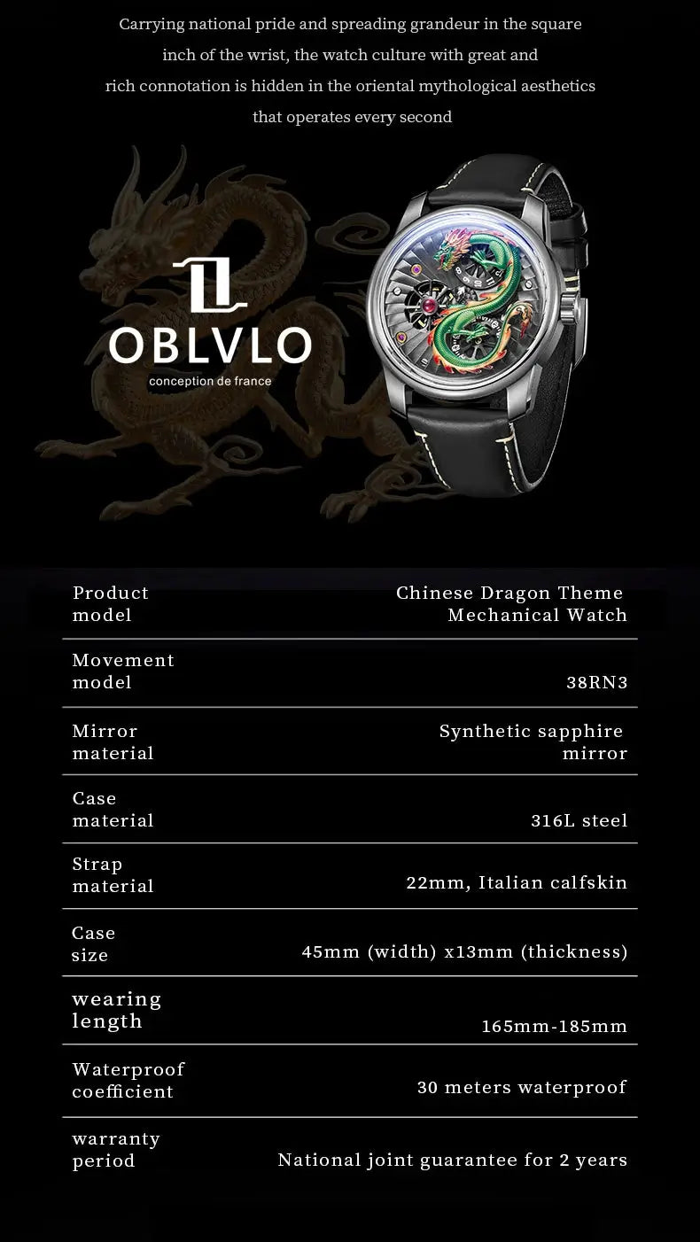 Dragon Luminous Waterproof Automatic Inspirational Watches