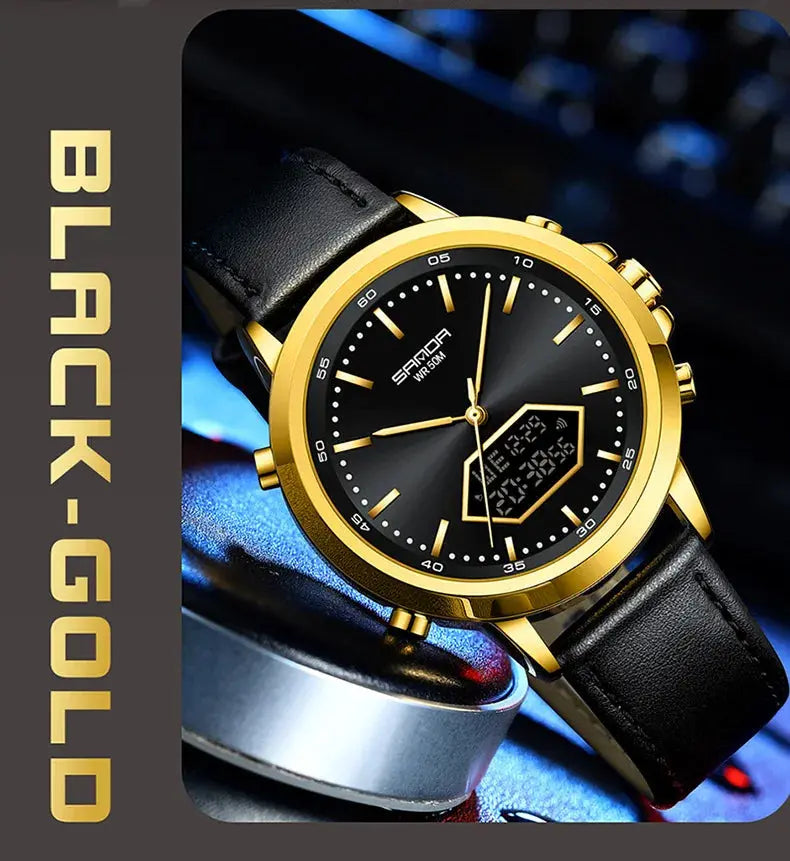 Dual Display Multi functional Night Light Waterproof Business Sports Watch Inspirational Watches