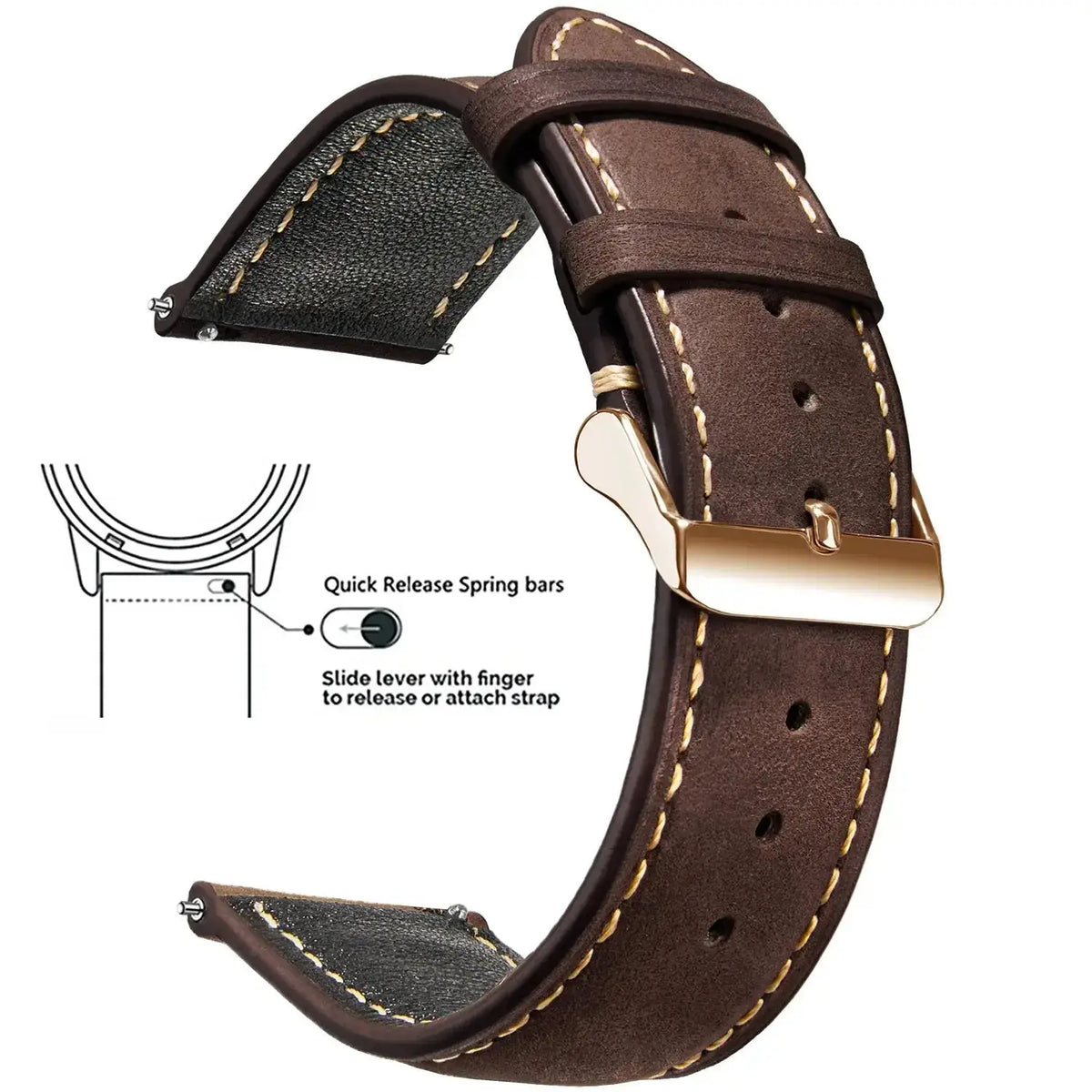 Vintage Quick-Release Genuine Leather Watch Strap