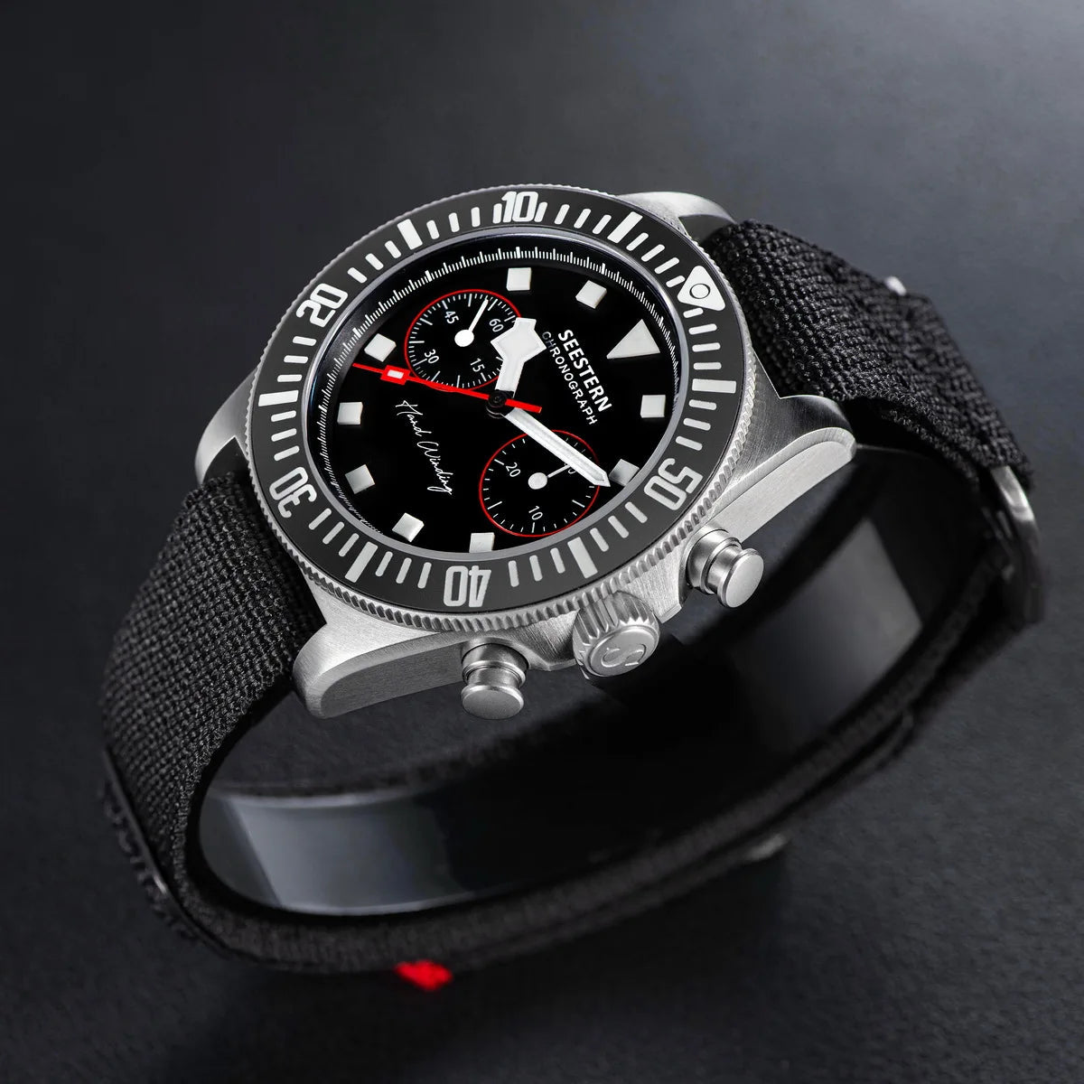 SEESTERN Chronograph Man of Watch Mechanical Tianjin ST1901 Movement Sapphire Wristwatches Nylon Sticker Strap Luminous Skeleton Inspirational Watches