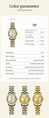 Automatic Mechanical Luxury Fashion Stainless Steel Women&