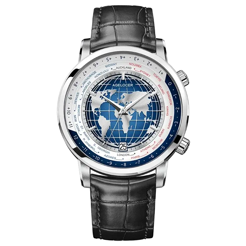 World Time Automatic Mechanical Calendar Stainless Steel Inspirational Watches