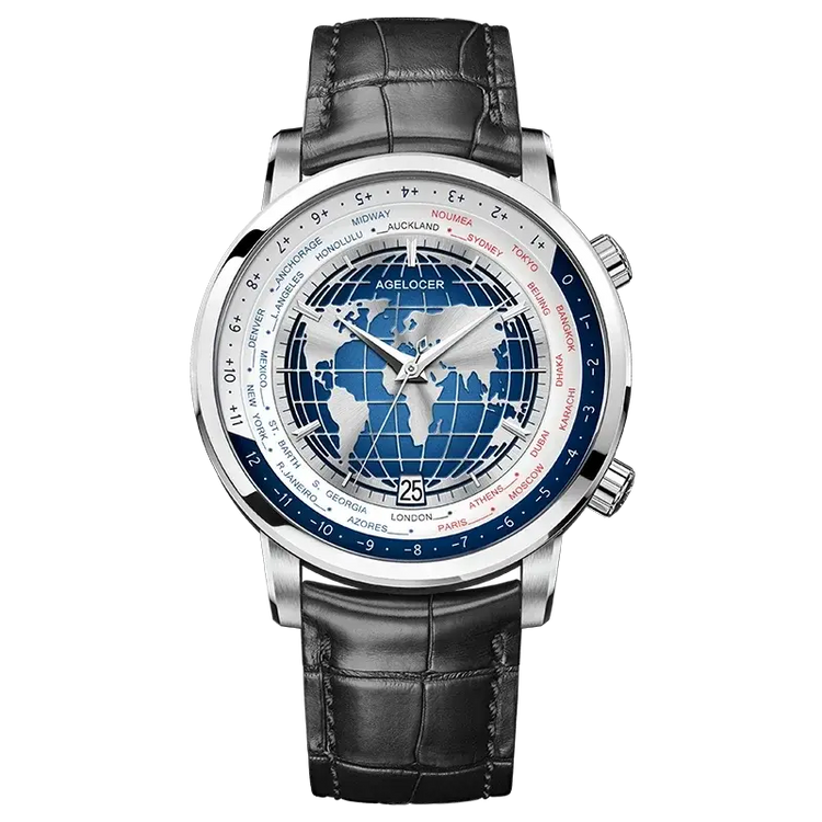 World Time Automatic Mechanical Calendar Stainless Steel Inspirational Watches