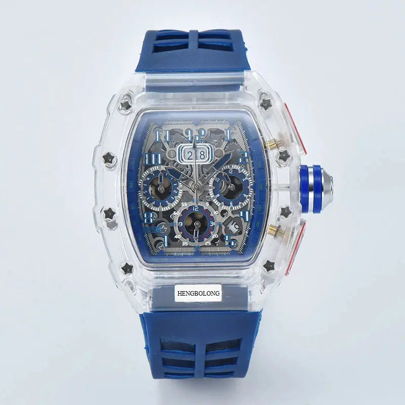 six-pin multi-functional running second engraving hollow quartz watch - Inspirational Watches