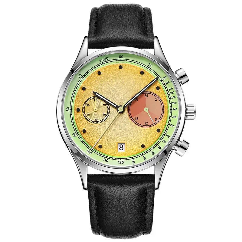 Creative Fruit Design Dial Multi-function Quartz Watch Men Personalized Leather Strap Calendar Unique Wristwatch Men Clock Inspirational Watches