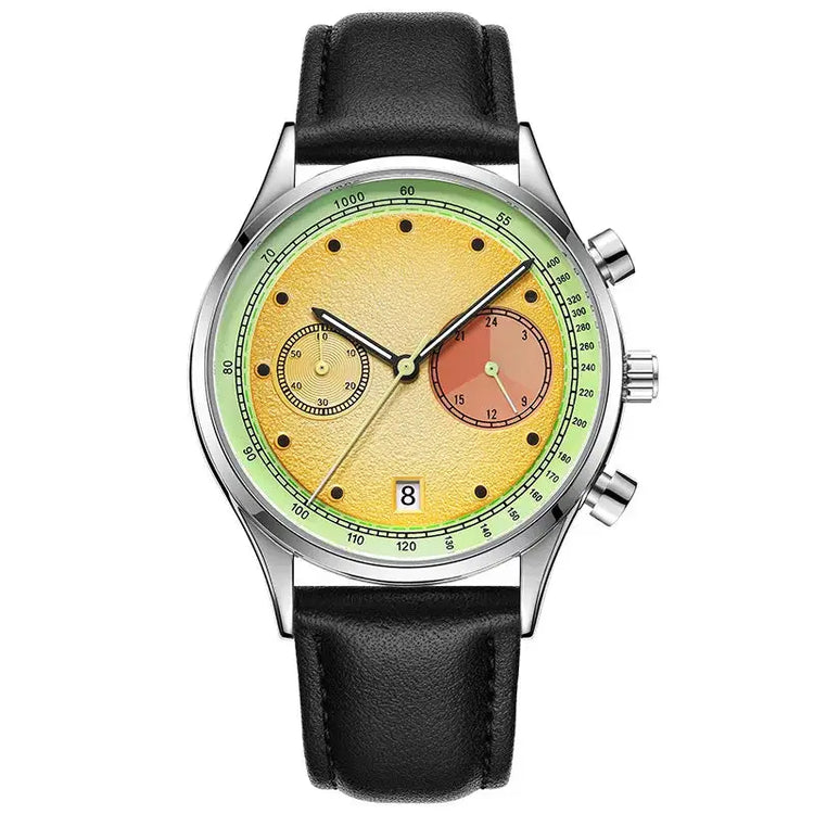 Creative Fruit Design Dial Multi-function Quartz Watch Men Personalized Leather Strap Calendar Unique Wristwatch Men Clock Inspirational Watches