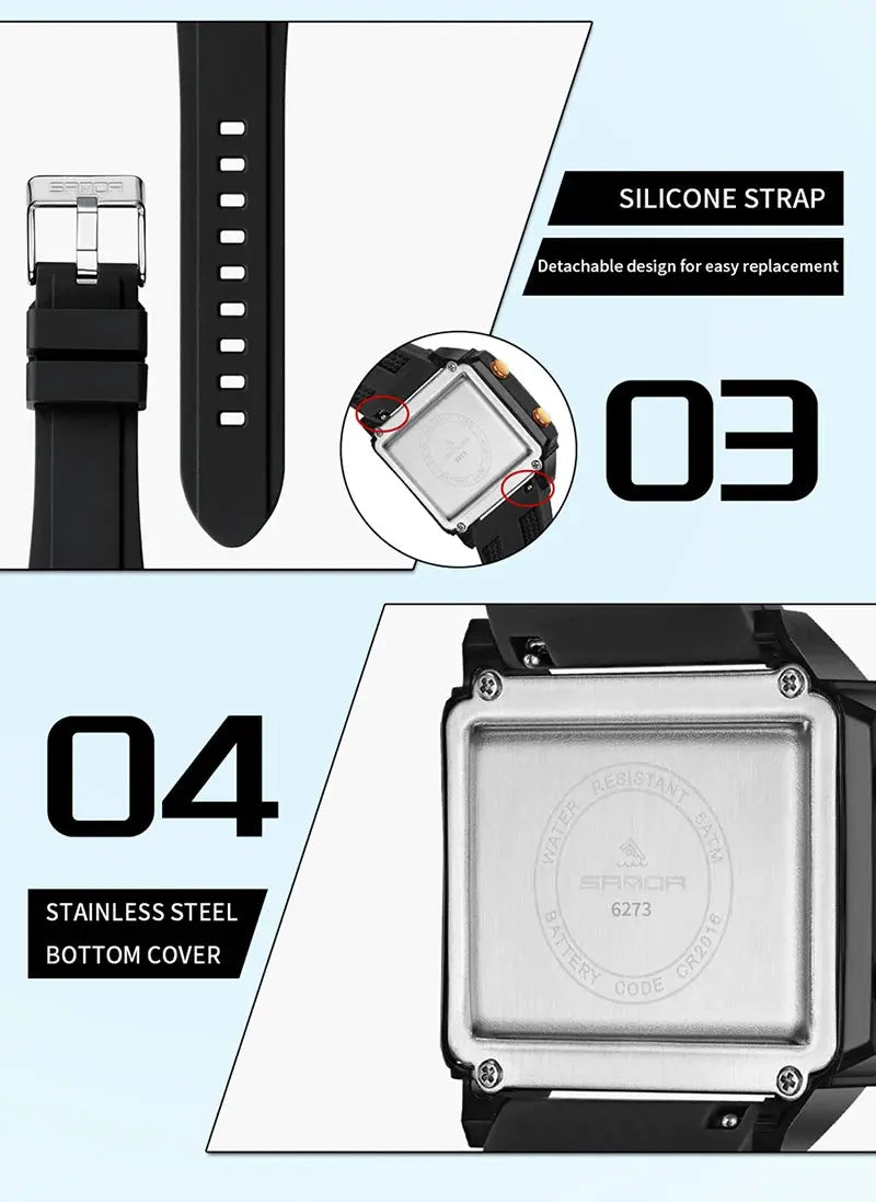 Square Dual Time Electronic Watch Waterproof - Inspirational Watches
