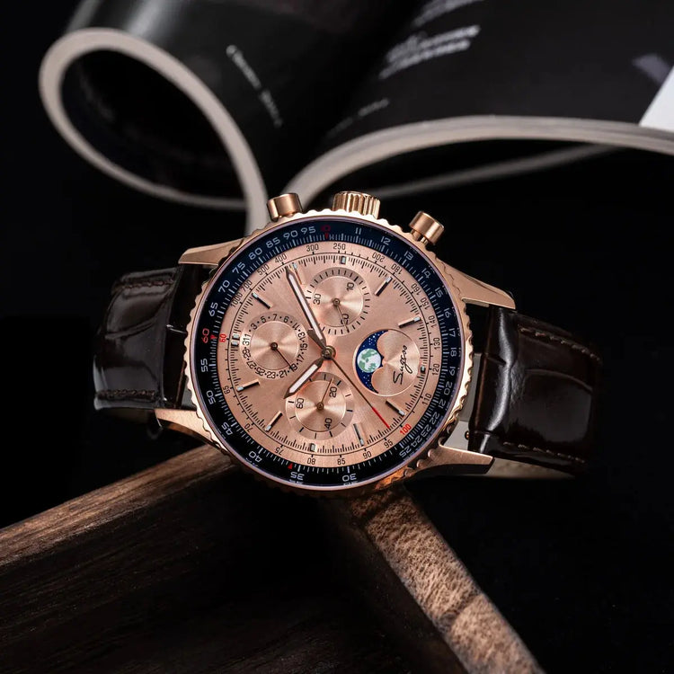 Moon phase Pilot Chronograph Mechanical Tianjin ST1908 Movement Inspirational Watches