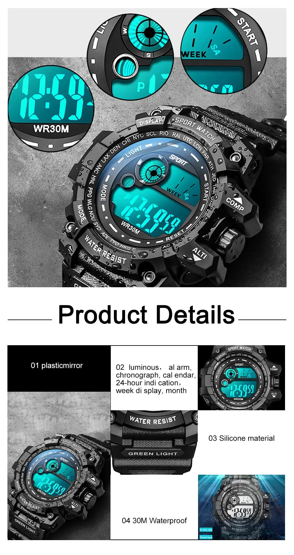 LED Digital Luminous Fashion Sport Waterproof Watches For Man Date Army Military Clock - Inspirational Watches