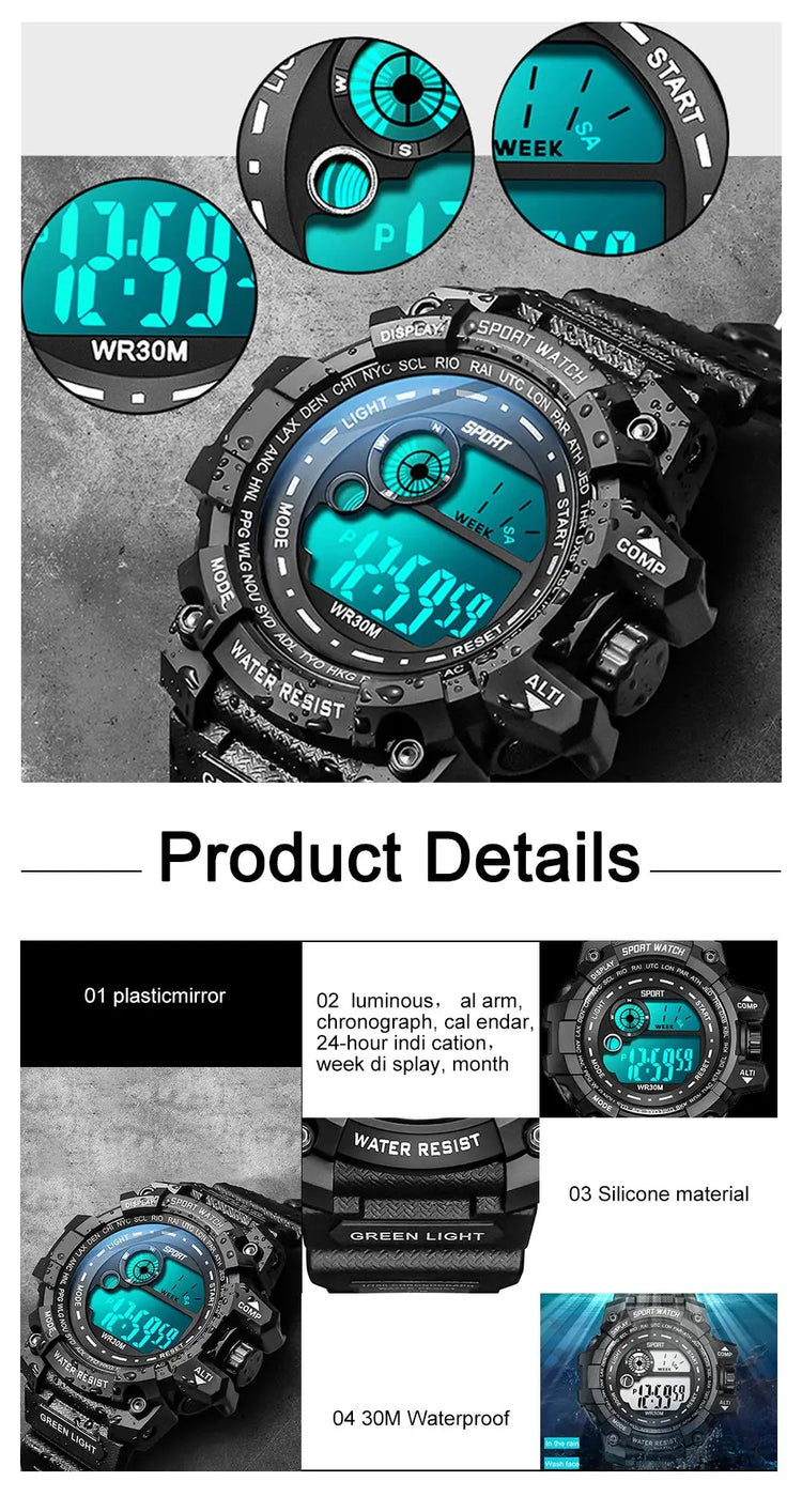 LED Digital Luminous Fashion Sport Waterproof Watches For Man Date Army Military Clock - Inspirational Watches