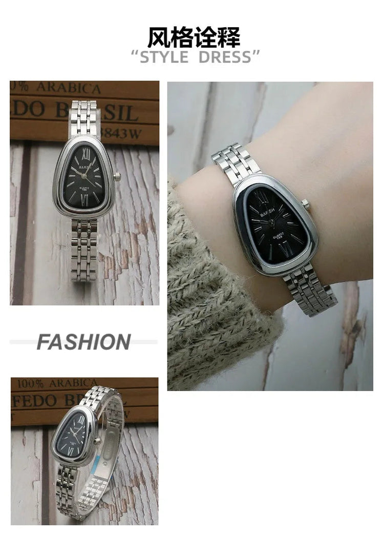 Brand Snake Head Dial Women Watch Luxury Ladies Quartz Watches Droplet Shaped Roman Numeral Steel Strap Wristwatches Gift Clock Inspirational Watches