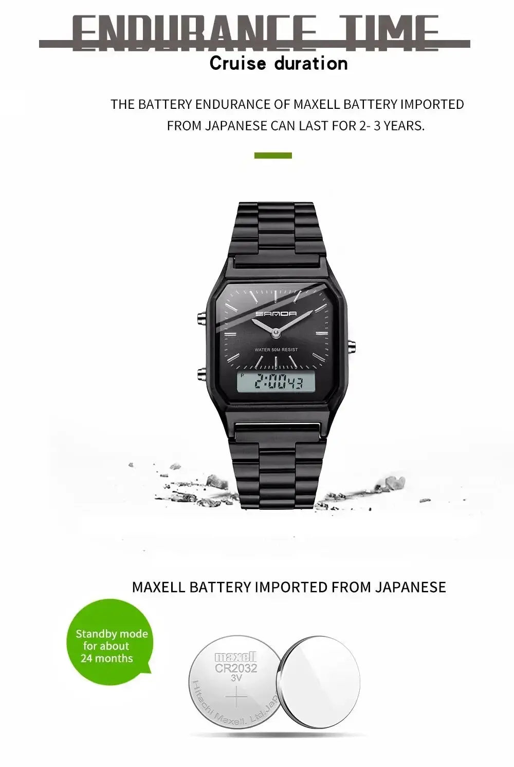Stainless Steel LED Digital Dual Display Clock Waterproof Sports Watch Inspirational Watches