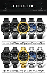 Dual Display Multi functional Night Light Waterproof Business Sports Watch Inspirational Watches