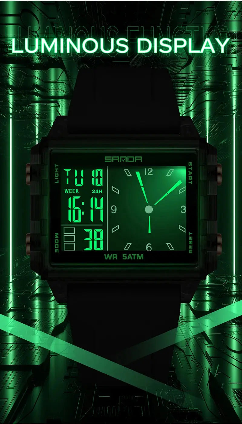 Square Dual Time Electronic Watch Waterproof - Inspirational Watches
