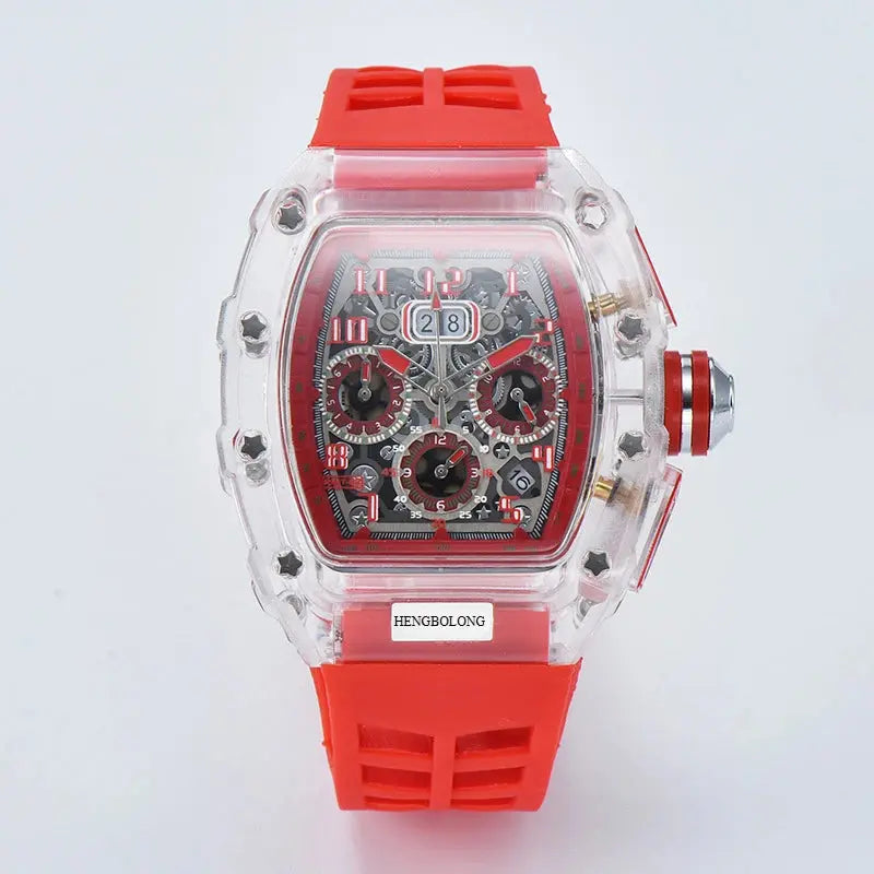 six-pin multi-functional running second engraving hollow quartz watch - Inspirational Watches