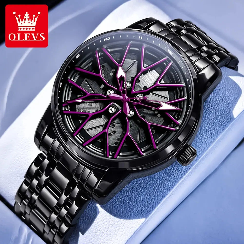 Spinning skeleton luminous stainless steel Watch