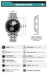 Lunar Moon Phase Automatic Mechanical Sapphire Waterproof Twin Moons Inspirational Watches