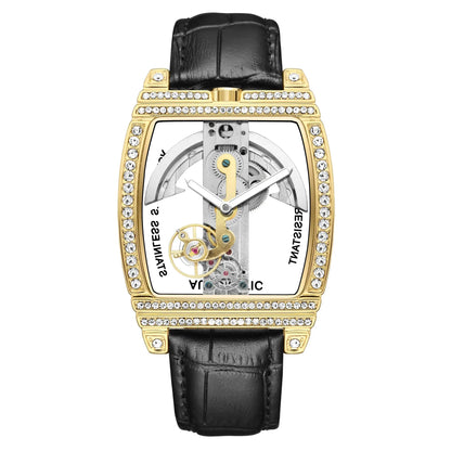 Transparent Automatic Mechanical Watch Men Steampunk Bridge Skeleton Luxury Gear Self Winding Inspirational Watches
