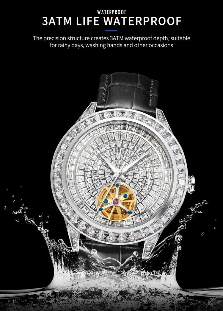 Diamonds Face Tourbillon Mechanical Luminous Waterproof Mechanical Inspirational Watches