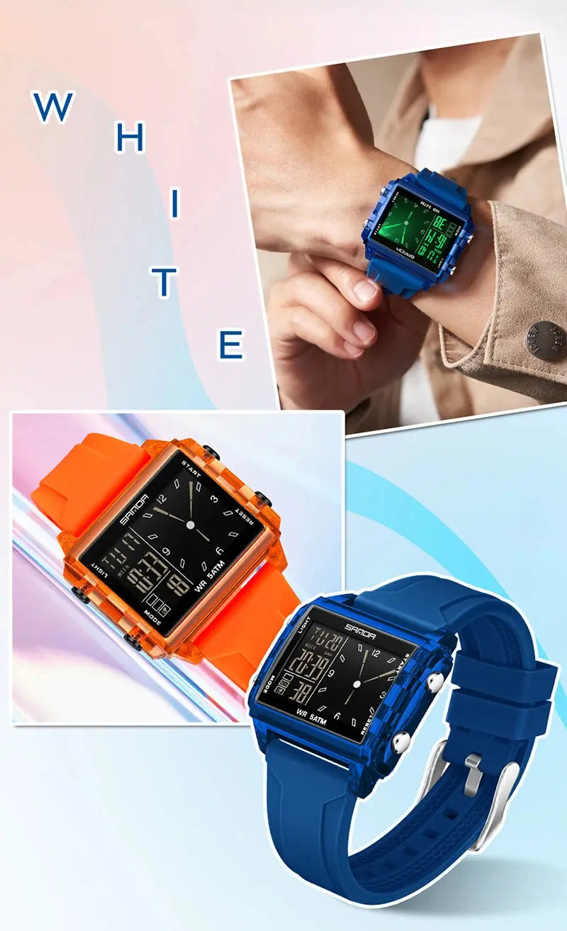 Square Dual Time Electronic Watch Waterproof - Inspirational Watches