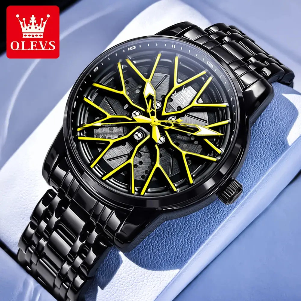 Spinning skeleton luminous stainless steel Watch