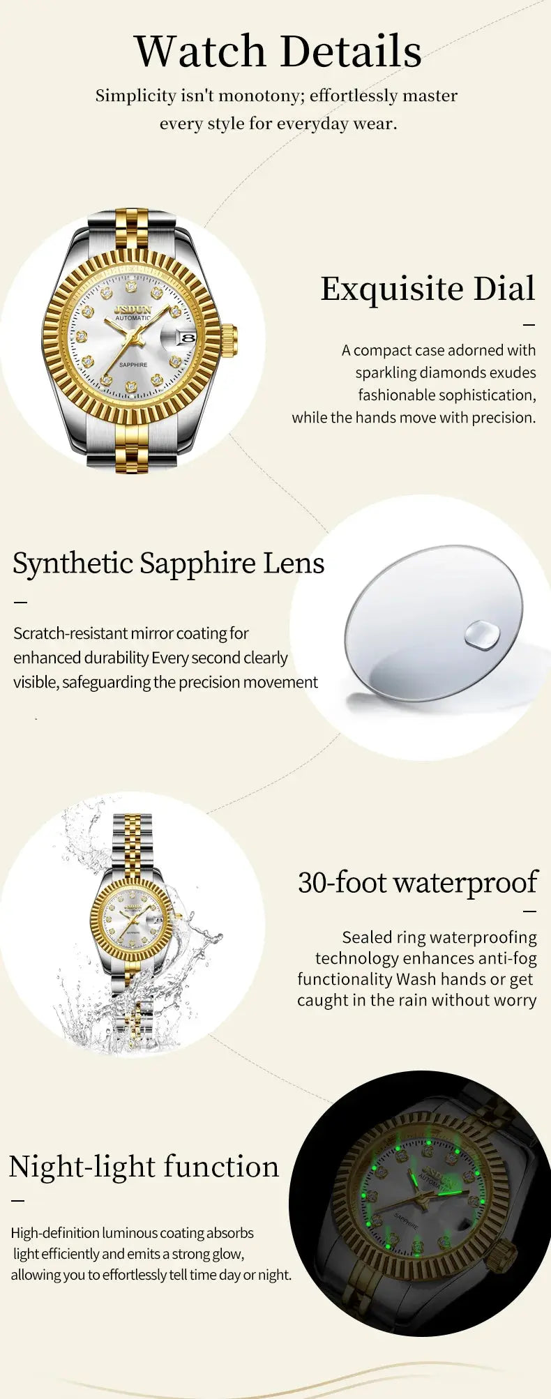 Automatic Mechanical Luxury Fashion Stainless Steel Women&