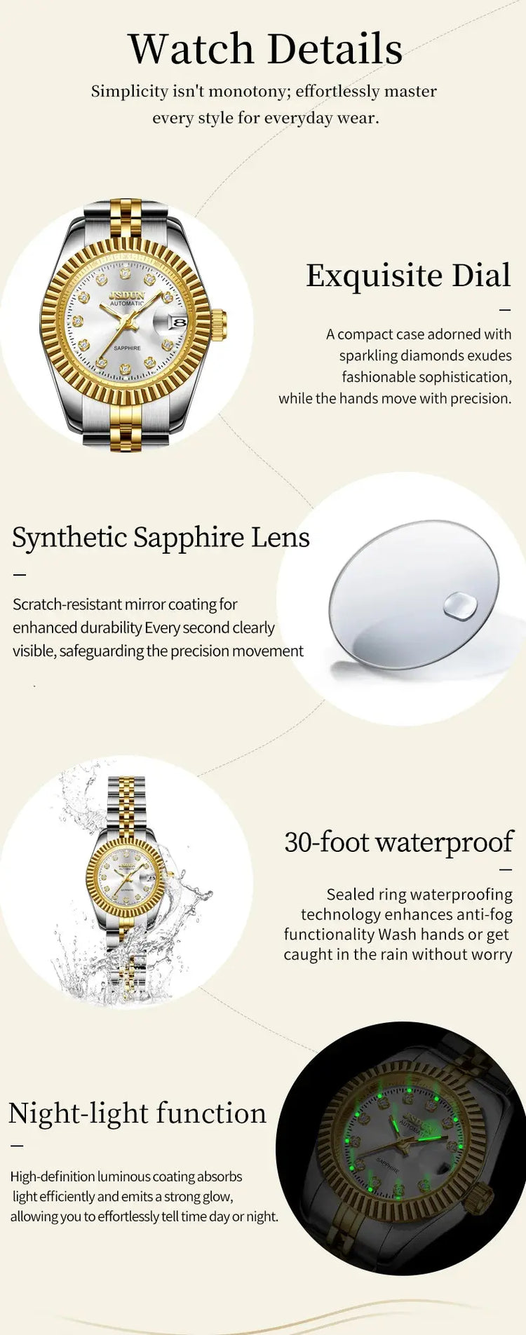Automatic Mechanical Luxury Fashion Stainless Steel Women&