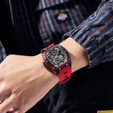 Mechanical Watch for Men Fashion Sport Analog Automatic Wristwatch Skeleton Stainless 50M Waterproof Watches with Tonneau Dial Inspirational Watches