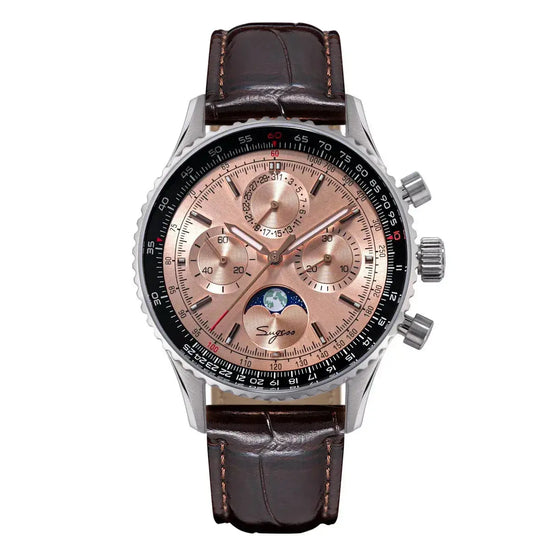 Sugess Watch Mens Moonphase Pilot Chronograph Mechanical Wristwatches Tianjin ST1908 Movement Swanneck Sapphire Crystal Luminous Inspirational Watches