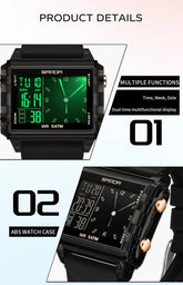 Square Dual Time Electronic Watch Waterproof - Inspirational Watches