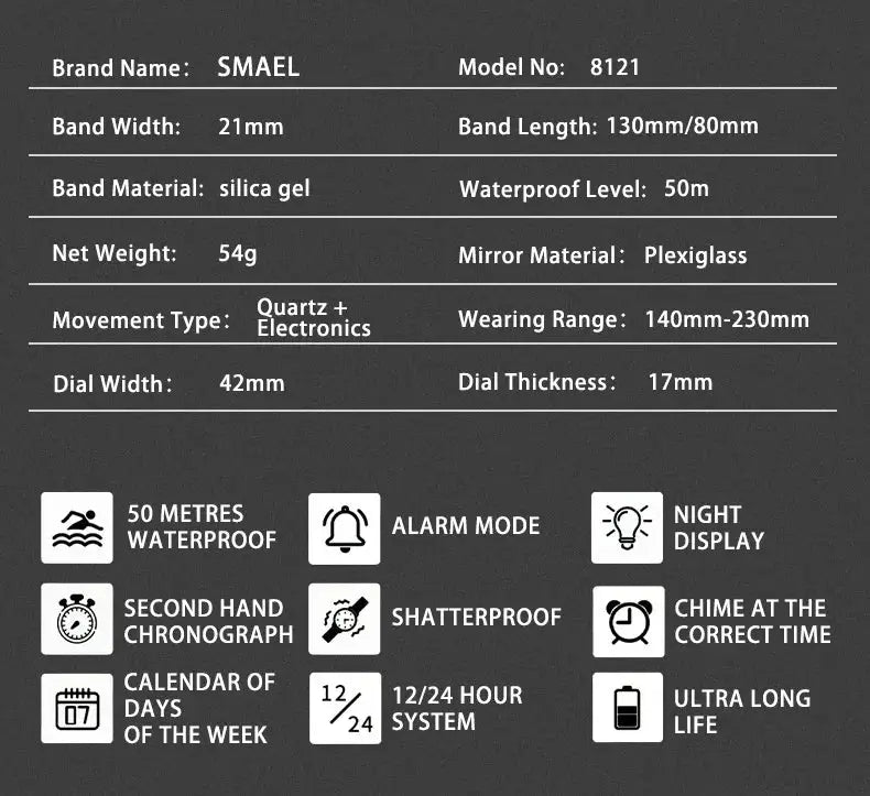 Military Watches Men Watch 2025 New 50M Waterproof Wristwatch Stopwatch Alarm LED Light Digital Watches 8121 Men&
