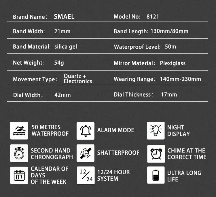 Military Watches Men Watch 2025 New 50M Waterproof Wristwatch Stopwatch Alarm LED Light Digital Watches 8121 Men&