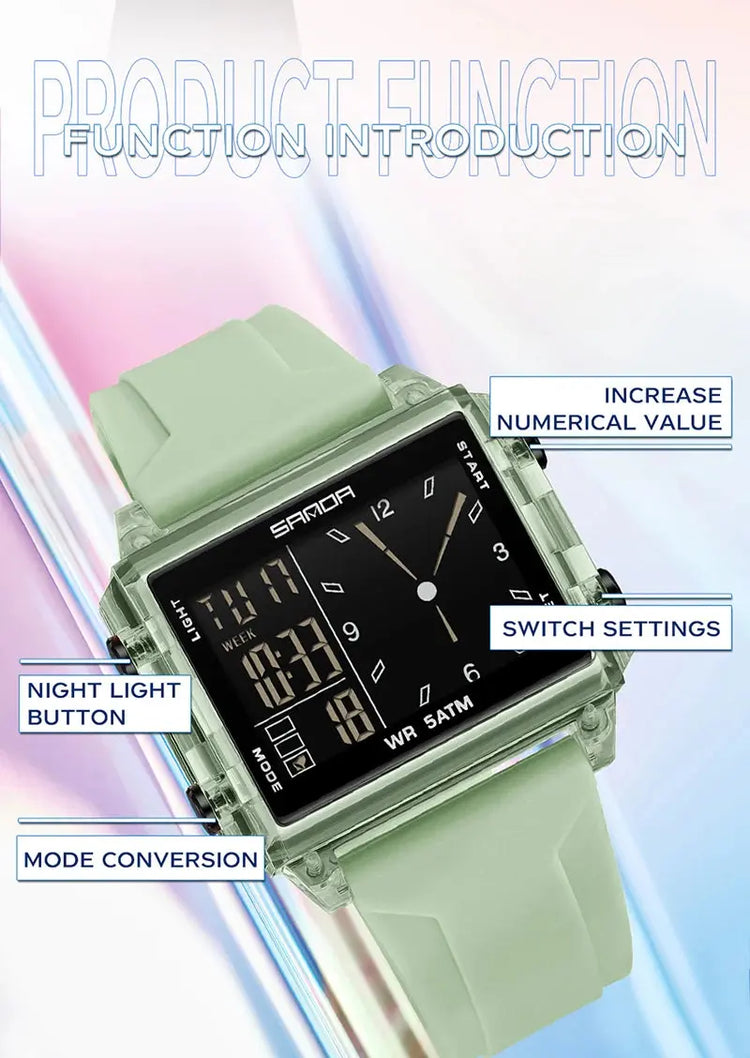 Square Dual Time Electronic Watch Waterproof - Inspirational Watches